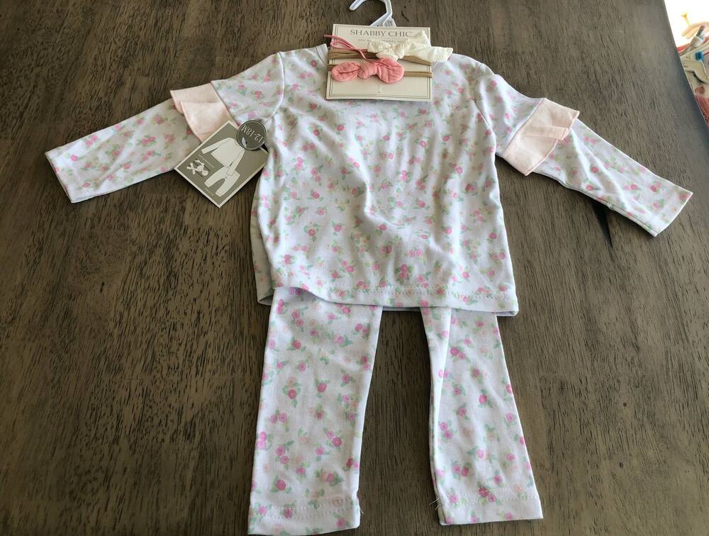 Shabby Chic Little Girls English Garden Outfit and Headband Set - 12/18M